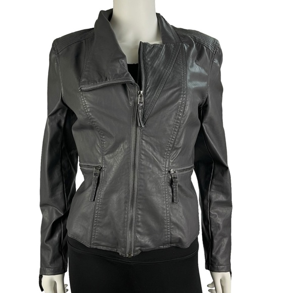 BlankNYC Asymmetrical Faux Leather Cropped Moto Jacket Womens Size‎ M - Picture 1 of 9